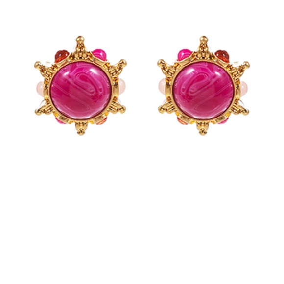 Round Epoxy Stone Studded Earrings - Picture 2 of 2